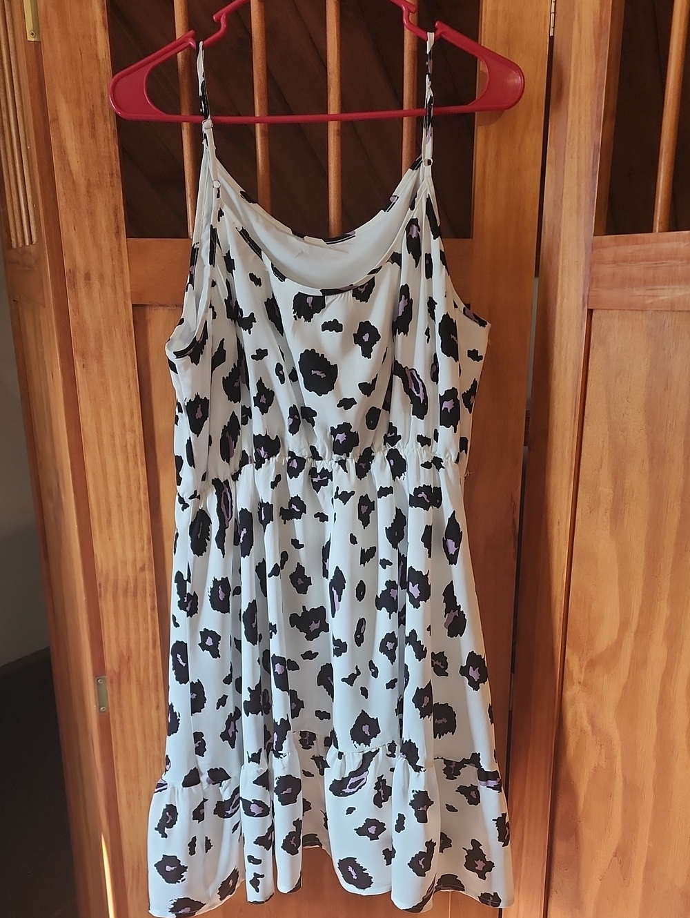 Source Unknown White Spotted Mini Dress with Black and Purple Accents